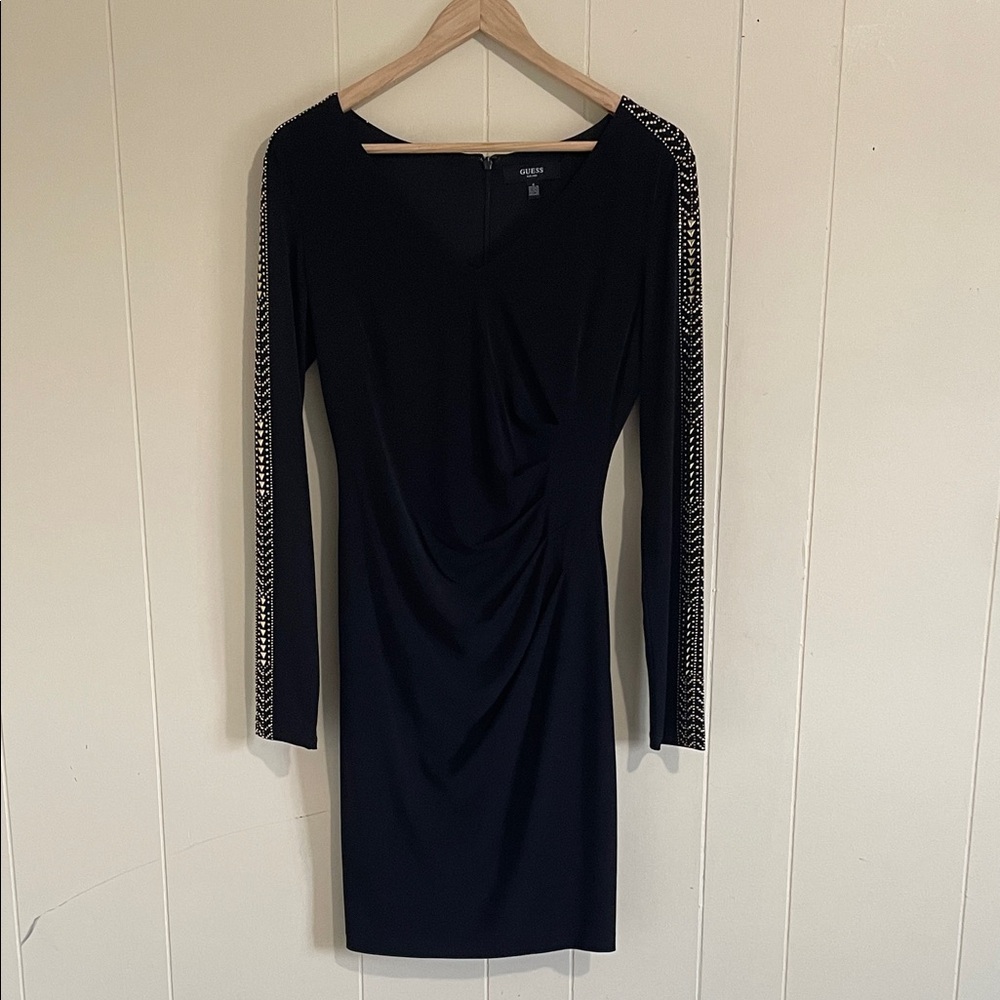 Guess Black Long Sleeve Dress with Silver Accents